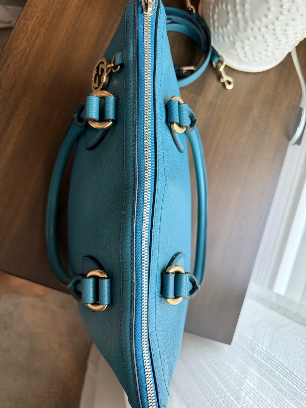 Gucci Pebbled Leather Medium Top Handle and crossbody-Entrupy Cerrtification